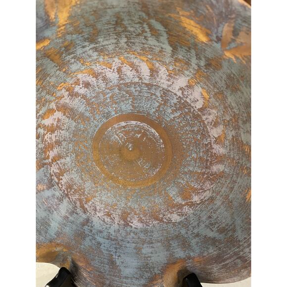 Vintage Stangl Pottery 4061 Ruffled Gold/Aqua large Candy Dish 8x8x1.75” USA - Picture 6 of 7